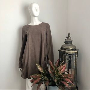 Faux Suede Mini Dress with Pockets & Long Sleeves